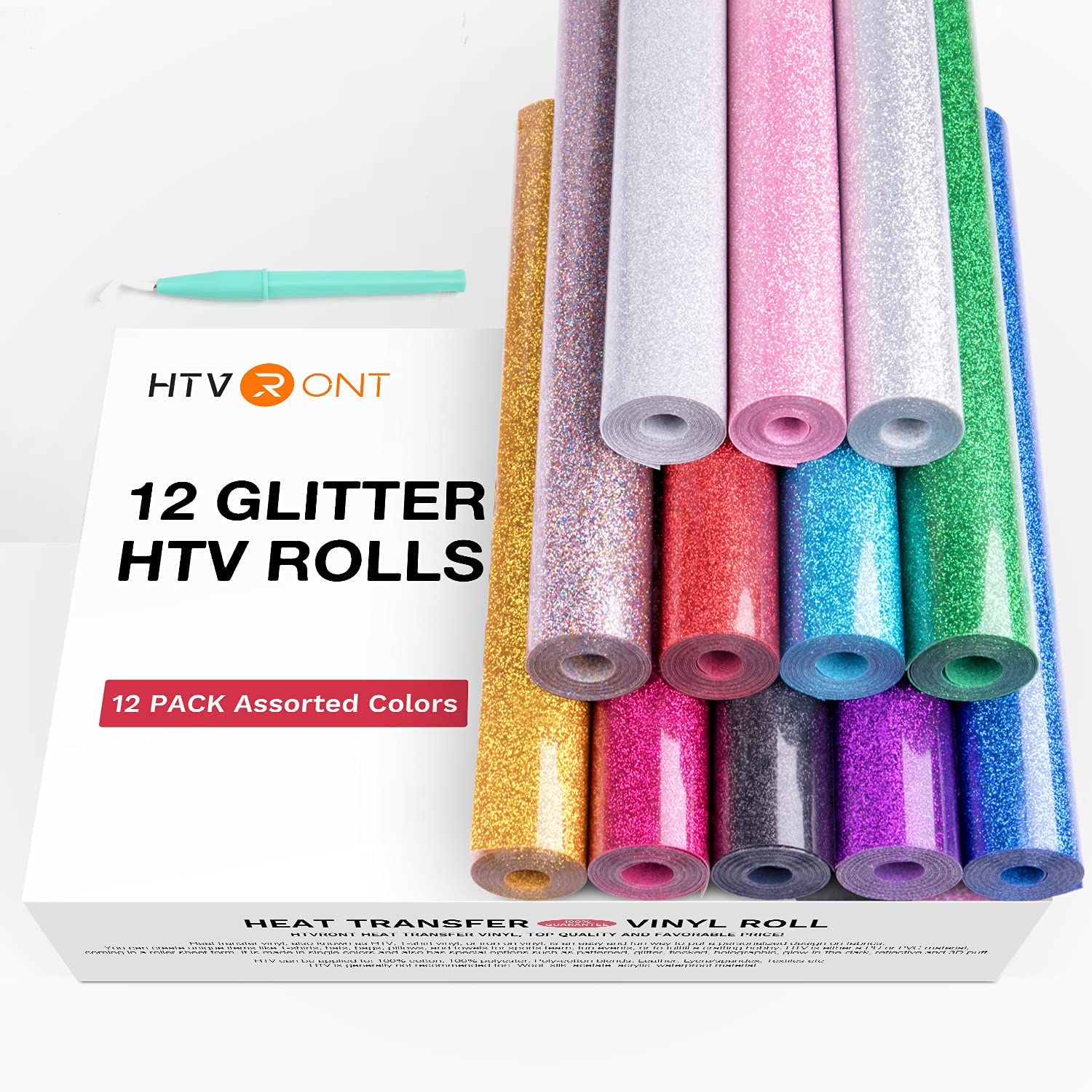 HTVRONT 12 Pack Glitter HTV He - огляд і ціна Glitter Vinyl Roll
